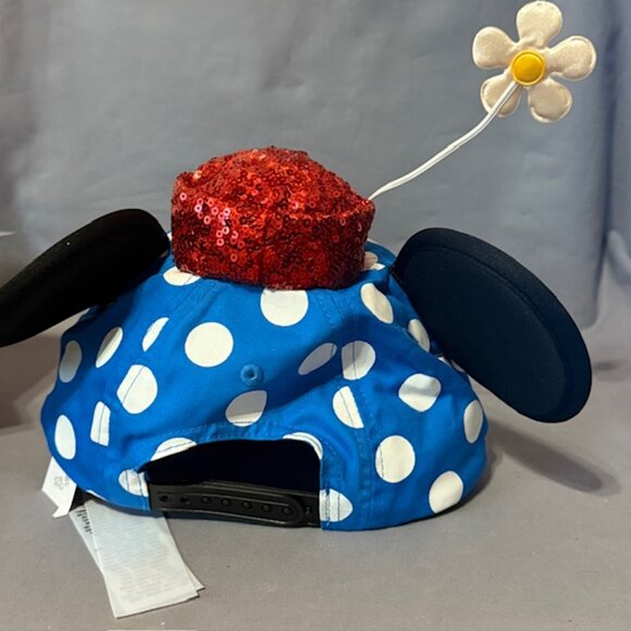 Vintage Walt Disney Minnie Mouse Ears Hat Bow Flower Blue Polka Dot Souvenir Kid - Picture 2 of 4